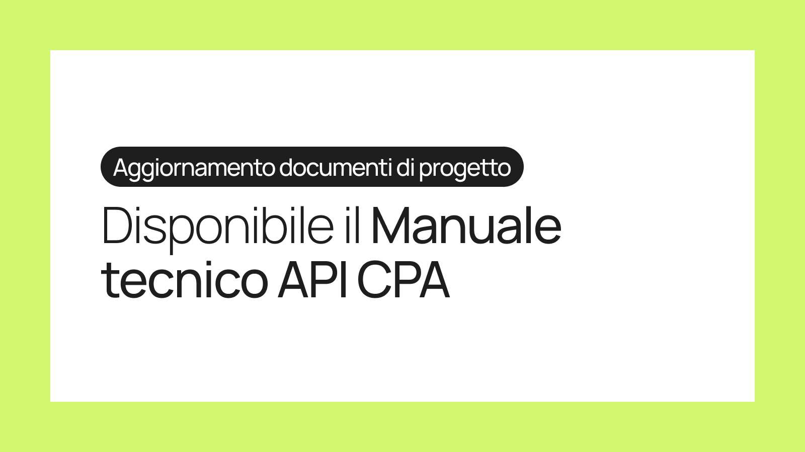 Disponibile il Manuale tecnico API CPA